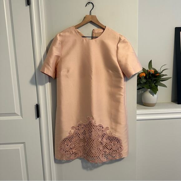 NWT Stella McCartney Pink Cotton Silk Lace Embroidered Shift Mini Dress 42 M - Picture 6 of 16